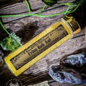 Yellow Salt is known within European traditions for communication, prosperity, focus, clarity and solar and air elemental energies. The 'Yellow' in the yellow salt originally comes from the herbs, flowers and dyes colouring the salt yellow- however it's the spirits of the plants we believe that works the magic. With the bath friendly version we've chosen essential oils that function in the same way, letting you tap into the same energies as the Yellow Salt. We've made sure it's as skin safe as possible! The main essential oil in our Yellow Bath Salt is peppermint. Peppermint is a plant of clarity and exponential growth. Peppermint's coolness is like a cool breeze, brushing away the autumn leaves to reveal the path through the woodland. It provides clarity when everything seems muddy. It's razor sharp, bringing everything into focus. Peppermint also grows exponentially, hence why many gardeners keep peppermint in pots. Otherwise it has a tendency to grow out of control! This is very powerful when working with prosperity. Peppermint is a spirit of earth and air, and is a wonderful communication spirit. The supporting essential oils strengthen the peppermint spirits with their solar energies to finish off the blend! How to Use To use this bath salt, simply sprinkle some in your hot bath and soak up all of the oils and let the plant spirits work on you and with you. For a more immersive spiritual experience, meditate while sitting in the water, and connect in to the plant spirits- tell them what you wish to work on so that you can work together. Our Bath Salts are our skin friendly version of our salts range. Some of our witchcraft salts contain things that are probably best not put in the bath- but these bath salts are crafted for the same purposes are our coloured salts, but made with just skin safe ingredients. Lastly, to see how people use these in action, visit our Instagram Page. If you want to learn more about our products, go to our ‘Learn More’ Page. The essential oils used are: Peppermint, Citrus Paradisi & Litsea cubeba. Full ingredients in image. These Bath Salts come in a 100ml clear glass tube with a metal cap.  Approximately 115g- enough for two to three baths.