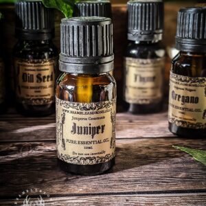 Latin Name : Juniperus Communis Part Of Plant Used : Berry Magical Affiliations: Saining, Cleansing, Blessing, Purifying, Endurance, Unshakable, Fair Folk, Hekate, Medea, Virgin Mary, Artemis, Diana, Circe, The Furies, Divine Messages, Divine Messengers, Guardian of Thresholds, Warding, Ancestral work, Ancestors, Necromancy, Divination, Concentration, Prophecy, Focus, Protection, Spirit Flight, Youth, Rites of Passage, Asylum, Protects against the Evil Eye, Second-sight, Banishes Plagues, Possession, Healing, Truth, Justice, Light-bearing. Essential Oils in alchemy and magic were often seen to be the fiery, emotional, desireful soul of the plant. The different parts of the plant are attuned to different elements and their place in the universal cosmology, which is why things such as floral waters, dried plants and ashes are often also used depending on their magical properties. This belief is seen within Hermeticism, Spagyrics, Alchemy and Folk Magic. Essential oils are extracted from various plant parts like flowers, leaves, stems, roots, seeds, bark, resin or fruit rinds. Each plant contains only a tiny percentage of essential oil, so several kilograms of the plant are harvested to extract a few millilitres of oil. Therefore, these oils are highly concentrated and usually dispensed in drops, or mixed with a base oil for massages.