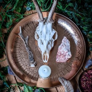 This engraved large tray is the perfect tool for your candle workings, altar spaces and wisht boards. It's really important when doing candle workings that you perform them on fire-safe dishes like this one! This plate is perfect for chime candles up to large Novendialia candles. This plate has room for several candles, offerings, but could also be used to store and use crystals, herbs, bones, and many other items for witchcraft and devotional working. The iron found in this tray mean that your workings will also have a base level of protection around them too! Ways of Working With room for a Novendialia Candle as well as several tealights or other candles, there's more than enough room on this plate for a basic wisht board set up. In much the same way, there's plenty of room for a main candle as well as offering and petitions for any spirit working you may wish to do. This could become in essence a moveable shrine within itself.