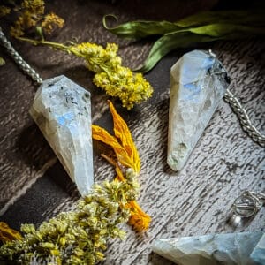 Moonstone is a crystal connected to Lunar Spirits, the Waters and seership- and is sacred to Diana, Selene and Aphrodite. The Moonstone’s attachment to the lunar cycles makes these spirits perfect for working in timing into a spell or ritual, to work with the waxing or waning of the moon. Moonstone spirits are connected to the moon and to the hunt for love. Moonstone spirits are caring, but also wild- a combination of some of the most powerful forces in the universe. Many include moonstone into spells that are concerned with finding love or sensuality. Many legends across Europe hold moonstone to be solidified drops of the lunar rays once they hit the earth. Moonstone is also a protective stone, used by those leaving the house at night, invoking the protection of the graceful Diana, as opposed to the Dark Diana. The stone was used at sea for much the same reason- as she also controlled the waves. The control of the waves is also linked to the Moonstone’s gifts of peace- the calm of the sea. The seership qualities of moonstone make it the perfect stone to work with on anything concerning divination. Their shifting physical surface gives rise to deeper meanings beneath. It works particularly well with scrying because of the spirit’s links to the moon and the waters. Rainbow Moonstone, in particular are also linked to the stars in the heavens, and facilitate a similar harmonious spirit-working agenda as their cousins, labradorite. Many use it to connect to angels- or Angelos- as Diana-Hekate was Queen of the Angelos